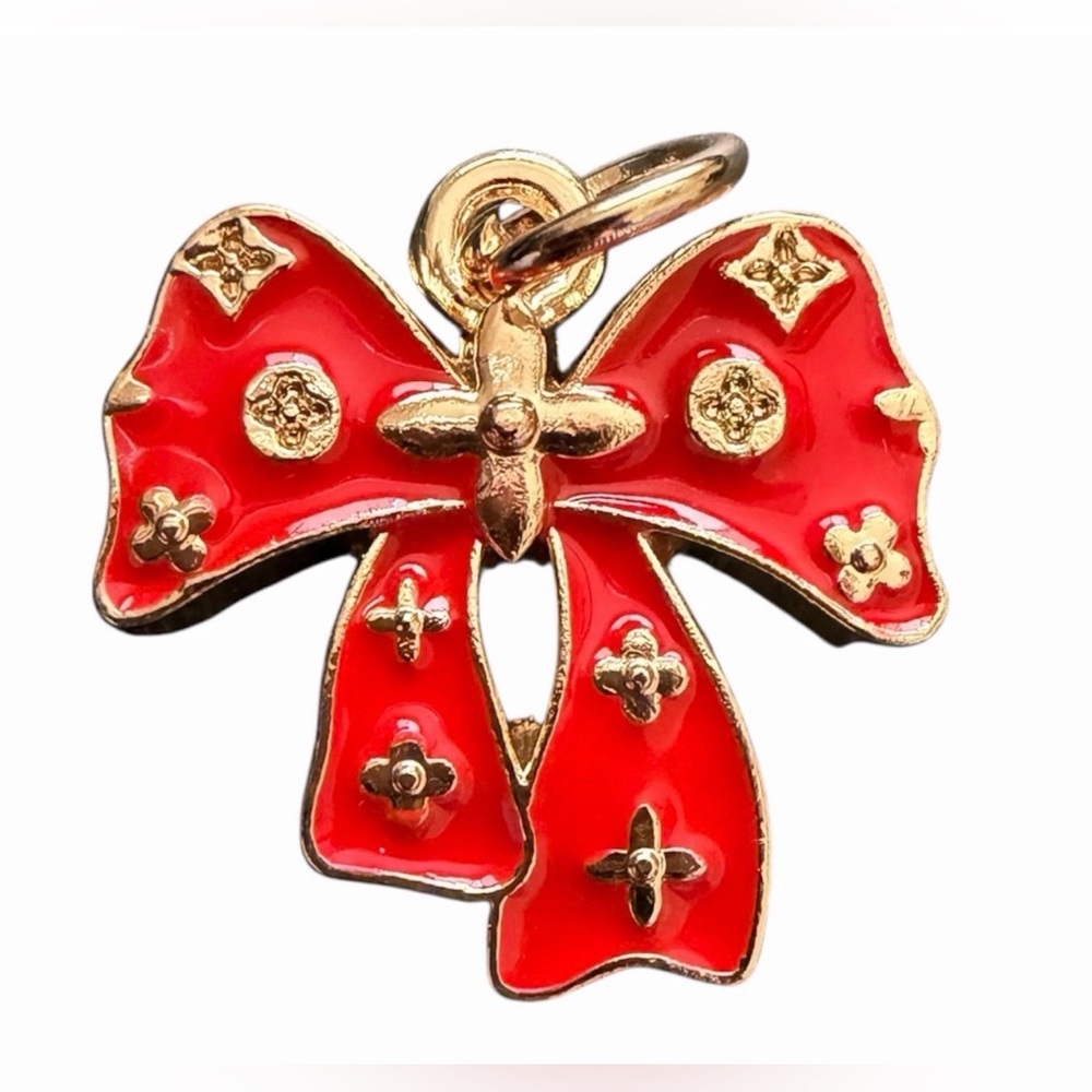 Louis Vuitton Zipper Pull Button Charm Red and Gold Bow Charm 20mm